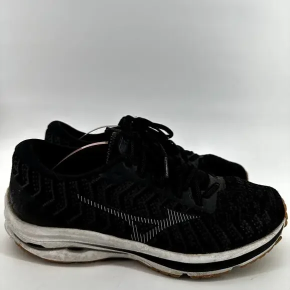 Mizuno Wave Rider 24 Running Shoes WaveKnit Lace Up Athletic Black Dark Shadow 9